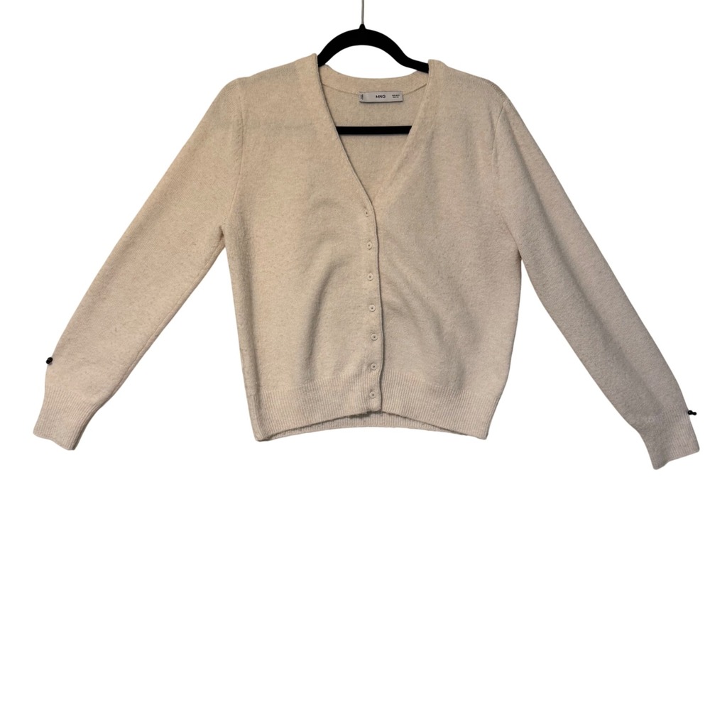 MNG Cardigan Women Small Cream V-Neck Button Front‎ Soft Knit Minimalist 2253